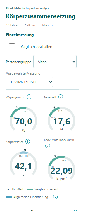 Responsive BIA/BCA-Auswertung auf einem schmalen Bildschirm