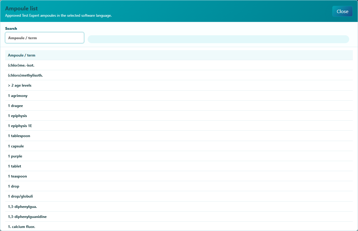 Current test ampoule list in German in wegamed.net 7.2.068