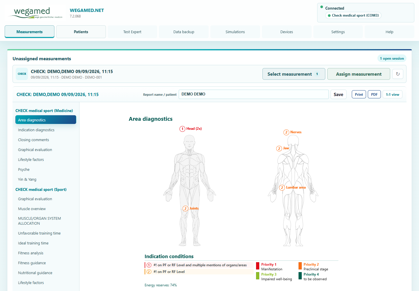 New wegamed.net 7.2.068 Start view with secure sample data on the desktop