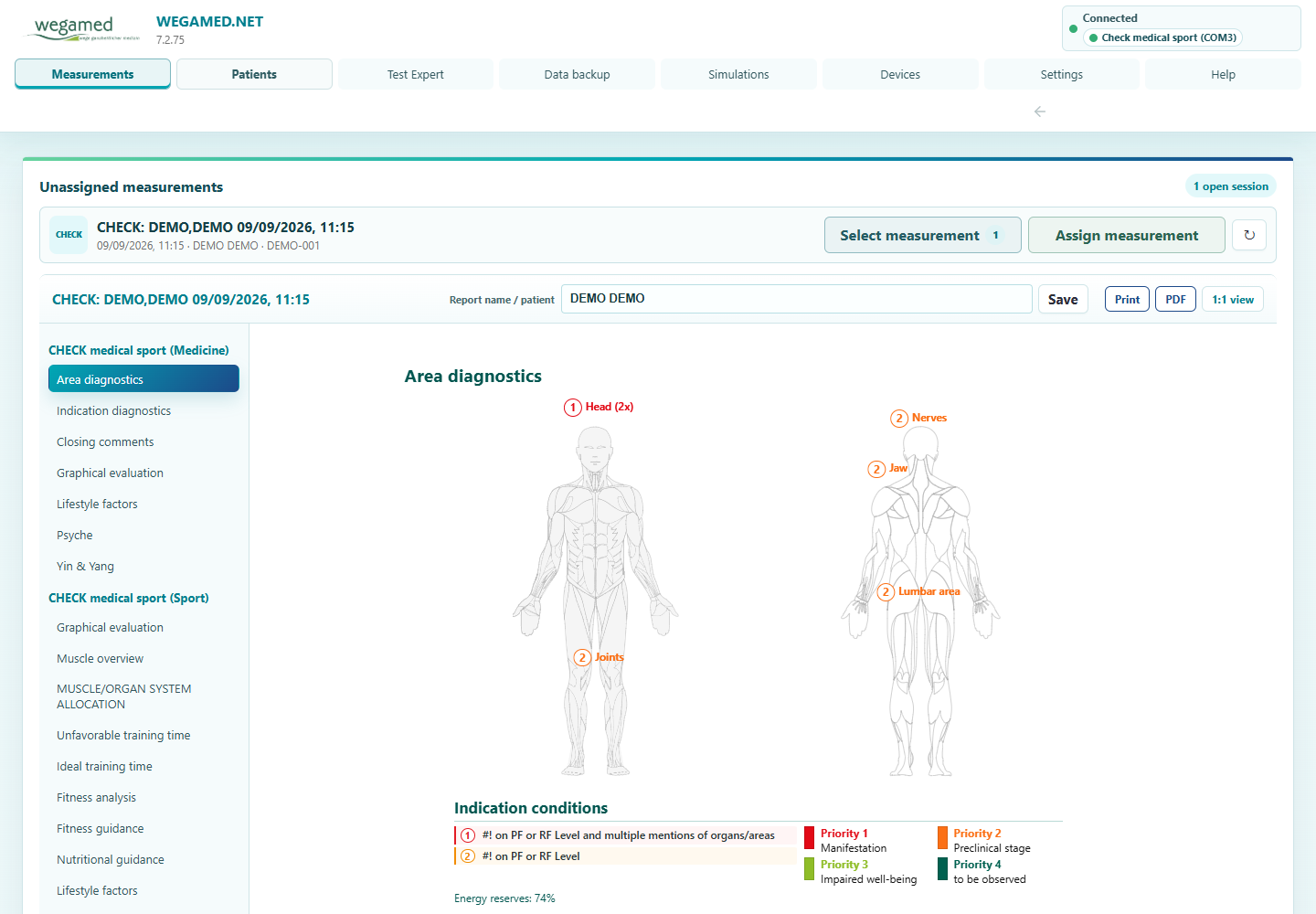 wegamed.net 7.2.75 home screen with safe sample data on desktop