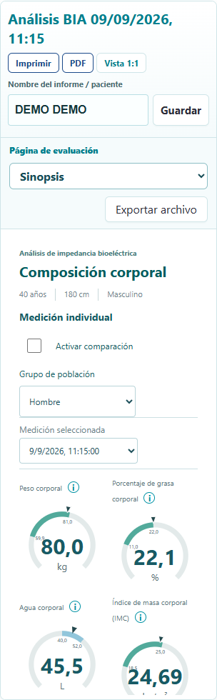 Evaluación responsiva de BIA/BCA en una pantalla estrecha