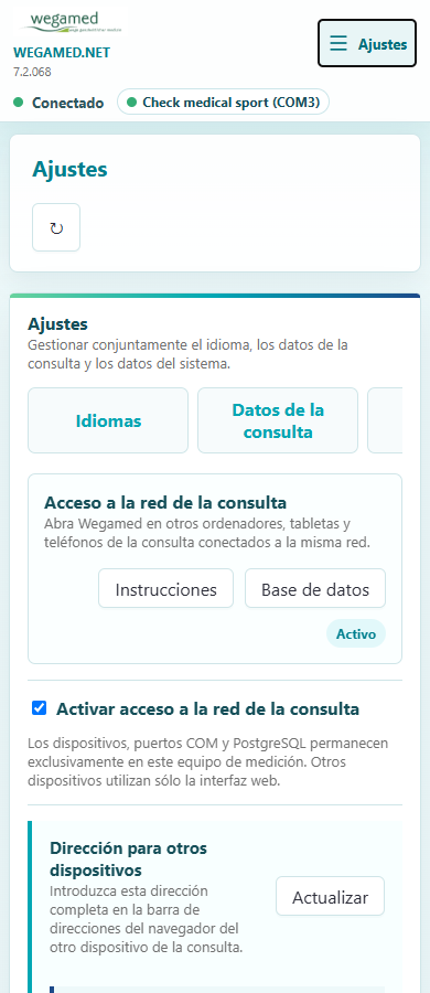 Configuración de la red de la consulta en la interfaz móvil de wegamed.net