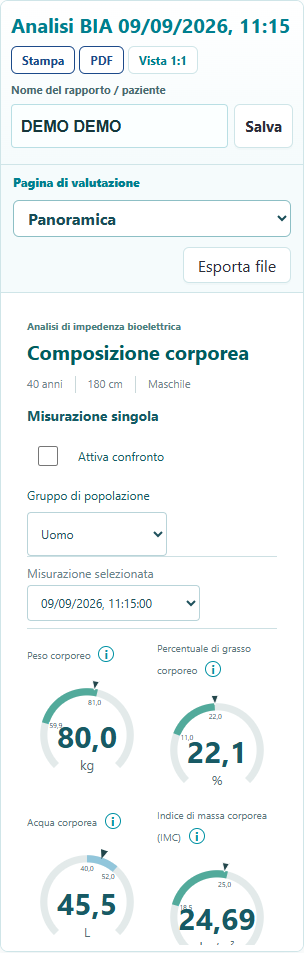 Valutazione BIA/BCA reattiva su uno schermo ristretto
